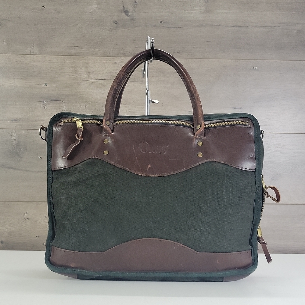 Orvis Green and Brown Canvas Leather Briefcase - Men
